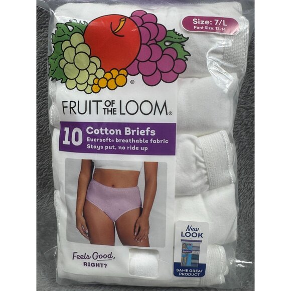 Fruit Of The Loom Womens Cotton Briefs 10 Pack Size 7/L White Eversoft Breathabl - Picture 2 of 4